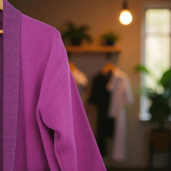 Autumn Skye Purple & Black Colorblock Open Front Cardigan Sweater Women's M - Picture 5 of 10